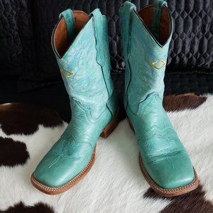 COWBOY PRO Womens Cowgirl Boots 7 Medium Teal Turquoise - Preloved